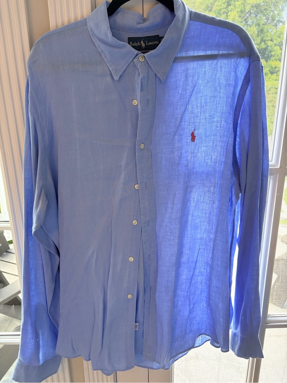 Ralph Lauren Light Blue Long-Sleeve Button-Down Shirt with Red Polo Logo